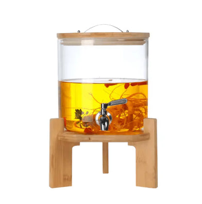 Glass Dispenser with Wooden Stand